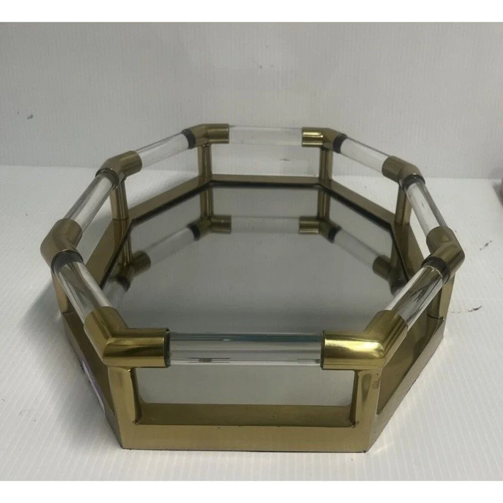 Jacques Style Octagon Big Tray Acrylic Glass Gold Tone Mirror
